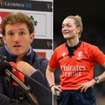Referee Hollie Davidson and Italy captain Michele Lamaro