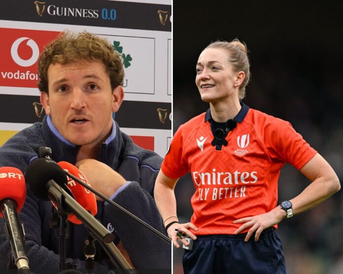 Referee Hollie Davidson and Italy captain Michele Lamaro